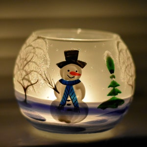 Snowman Candle Holder Hand Made In Ukraine Blown Glass Hand Painted Snowman In Winter Unique Gift Winter Decor Peace Of Mind image 2