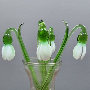 Glass Snowdrop - White Snowdrop - Short Stem Snowdrop - Hand Made Glass - Murano Quality - Lampworking - Forever Snowdrop - Single Snowdrop