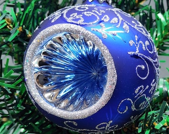 Blown Glass Ornament - Blue - Hand Made In Ukraine - Hand Painted - Refractor Ornament - Keepsake Ornament - Natural Glass - Blue & Silver