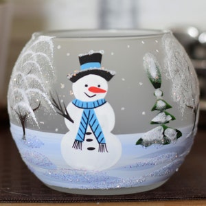 Snowman Candle Holder Hand Made In Ukraine Blown Glass Hand Painted Snowman In Winter Unique Gift Winter Decor Peace Of Mind image 1