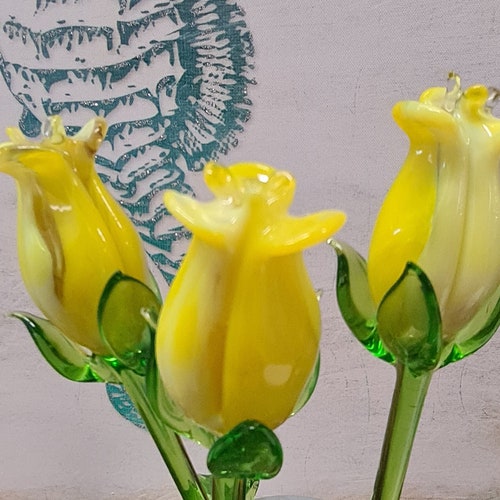 Long Stem Glass Rose Blue Single Rose Hand Made Etsy