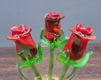 Rote Glas Rose - Rote Rose - Einzelne Rose - Handgemachte Blume - Forever Rose - Made In Ukraine - Murano Qualität - Glaskunst - Kurzer Stiel