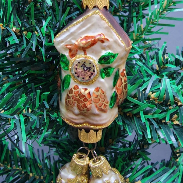 Grandfather Clock Ornament - Hand Made In Ukraine - Blown Glass Ornament - Hand Decorated - Keepsake Ornament - Cuckoo Clock- Shape Ornament