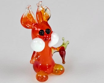 Mini Glass Rabbit & Carrot Figurine, Murano Quality Lampworking Glass Figurine Hand Made In Ukraine, A Great Addition To Your Collection