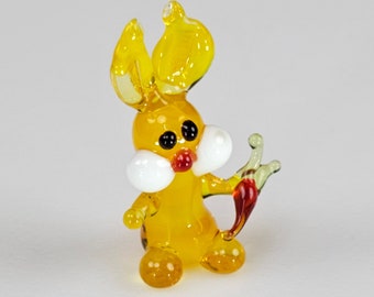 Mini Glass Rabbit & Carrot Figurine, Murano Quality Lampworking Glass Figurine Hand Made In Ukraine, A Great Addition To Your Collection