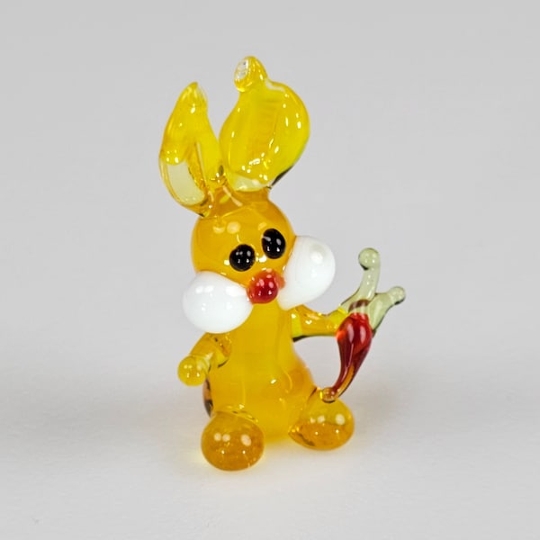 Mini Glass Rabbit & Carrot Figurine, Murano Quality Lampworking Glass Figurine Hand Made In Ukraine, A Great Addition To Your Collection