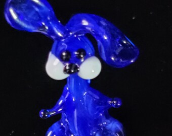 Mini Glass Rabbit Figurine, Blue Rabbit, Murano Quality Lampworking Glass Figurine Hand Made In Ukraine, A Great Addition To Your Collection