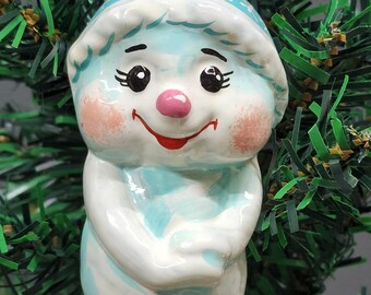 Snowman Ornament - Hand Made In Ukraine - Blown Glass Ornament - Hand Decorated - Keepsake Ornament - Snowboy - Shape Ornament