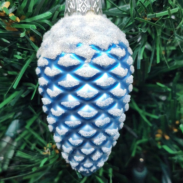 Pinecone Ornament - Hand Made In Ukraine - Blown Glass Ornament - Hand Decorated - Keepsake Ornament - Blue Pinecone - Shape Ornament