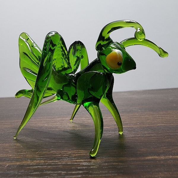 Glass Grasshopper Figurine Hand Made in Ukraine Using Traditional Lampworking Techniques Murano Quality Gift at a Fraction of a Cost