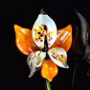 Orange Glass Orchid - Hand Made In Ukraine - Murano Quality - Lampworking Technique - Orange Orchid - Colored Glass - Single Forever Flower