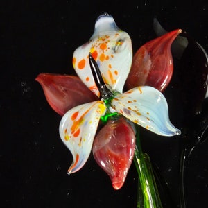 Red Glass Orchid - Hand Made In Ukraine - Murano Quality - Lampworking Technique - Red Orchid - Hand Made - Colored Glass - Long Stem