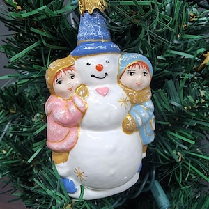 Snowman Ornament - Hand Made In Ukraine - Blown Glass Ornament - Hand Decorated - Keepsake Ornament - Snowman & Family - Shape Ornament