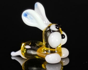 Mini Glass Bunny Figurine, Amber Glass Murano Quality Lampworking Animal Figurine Hand Made In Ukraine, A Great Addition To Your Collection