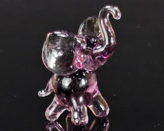 Mini Glass Elephant Figurine, Purple Murano Quality Lampworking Animal Figurine, Hand Made In Ukraine, A Great Addition To Your Collection