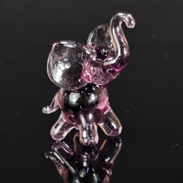 Mini Glass Elephant Figurine, Purple Murano Quality Lampworking Animal Figurine, Hand Made In Ukraine, A Great Addition To Your Collection