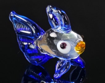 Mini Blue Glass Fish Figurine, Murano Quality Lampworking Sea Life Figurine, Hand Made In Ukraine, A Great Addition To Your Collection