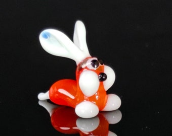 Mini Glass Bunny Rabbit Figurine, Red Murano Quality Lampworking Glass Figurine Hand Made In Ukraine, A Great Addition To Your Collection