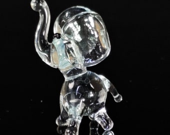 Mini Glass Elephant Figurine, Clear Murano Quality Lampworking Animal Figurine, Hand Made In Ukraine, A Great Addition To Your Collection