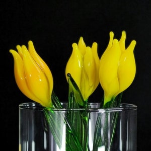 Glass Flower Tulip Short Stem Yellow Tulip Flower Gift Handmade Murano Quality Lampworking Technique Hand Made in Ukraine Mother&#39;s Day