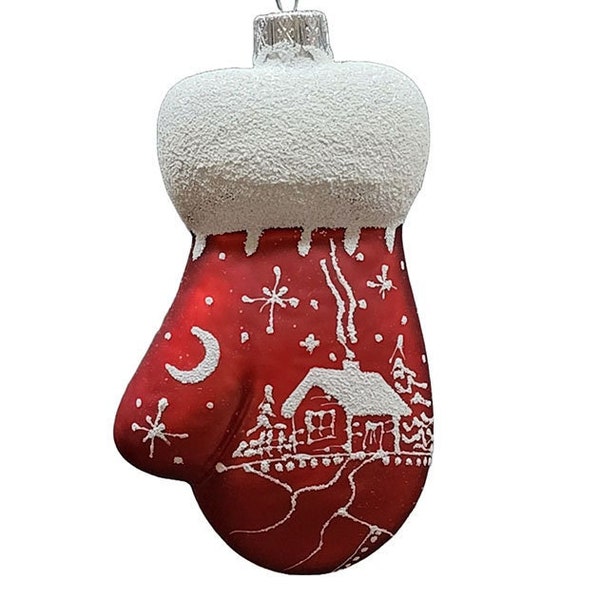 Mitten Ornament - Hand Made In Ukraine - Blown Glass Ornament - Hand Decorated - Keepsake Ornament - Large Mitten - Snow - Shape Ornament