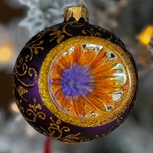 Purple Blown Glass Ornament - Purple & Gold - Hand Made In Ukraine - Hand Painted - Refractor Ornament - Keepsake Ornament - Natural Glass