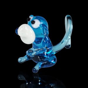 Light Blue Monkey Figurine, Mini Glass Murano Quality Lampworking Glass Figurine, Hand Made In Ukraine, A Great Addition To Your Collection