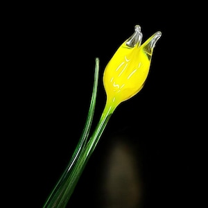 Yellow Glass Flower Tulip, Lampworking Style Long Stem, Hand Made In Ukraine Using Murano Quality Glass, Great Gift For Love Ones, Single