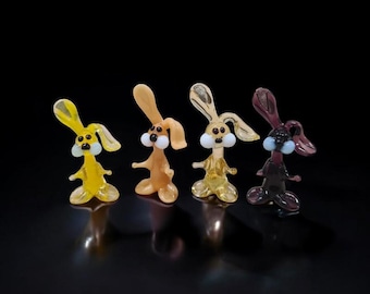 ライトブルーのウサギの置物、ミニガラスムラーノ品質のランプワーク