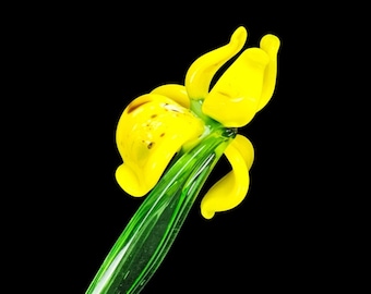Yellow Glass Iris, Handcrafted Glass Flower, Hand Made In Ukraine Using Murano Quality Glass, Great Gift For Flower Lovers, 6 Inches Iris