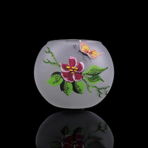 Frosted Glass Candle Holder, Hand Crafted in Ukraine, Butterfly Design, Wonderful Year Round