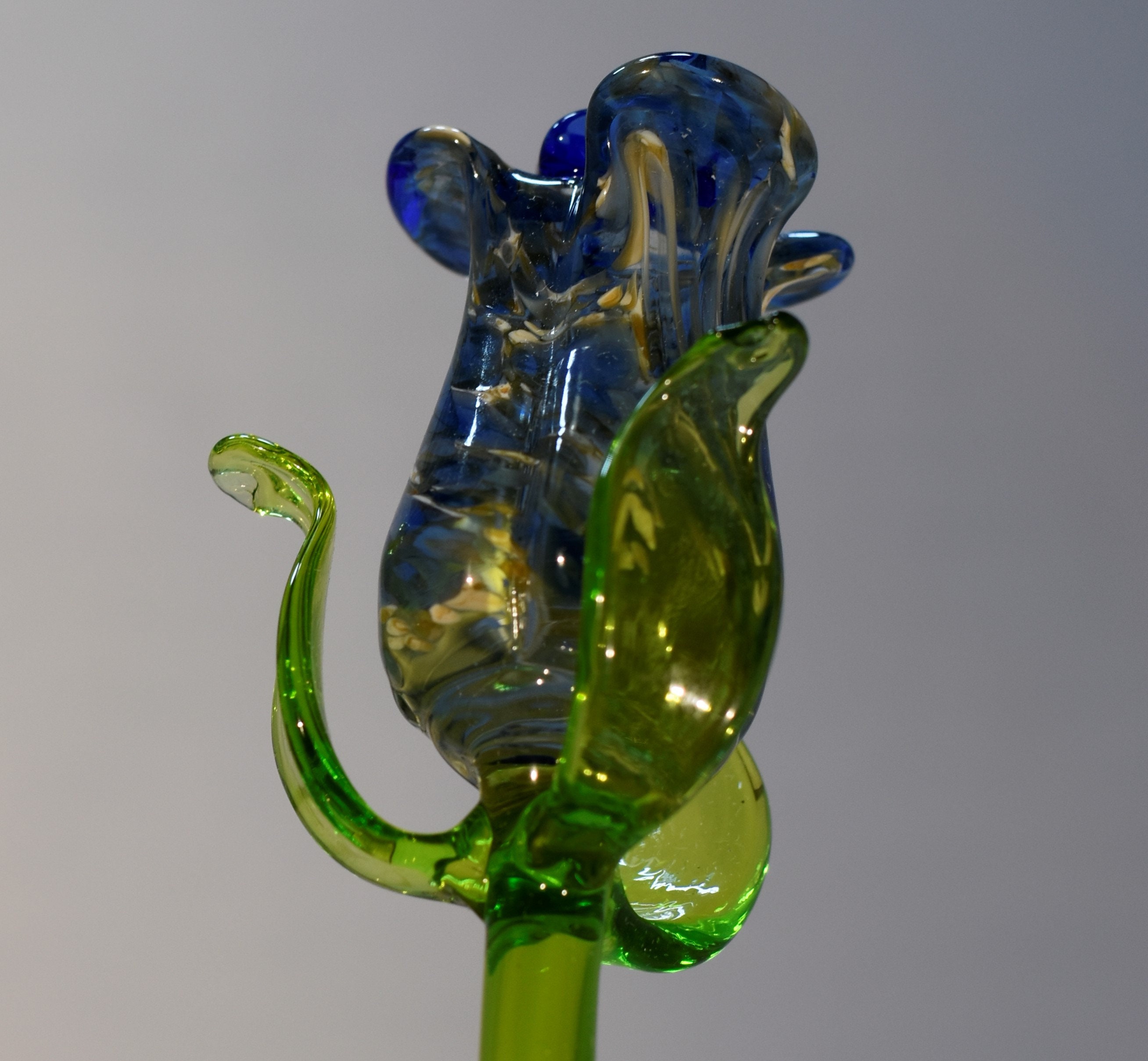 Long Stem Glass Rose Blue Marble Single Rose Handmade Etsy