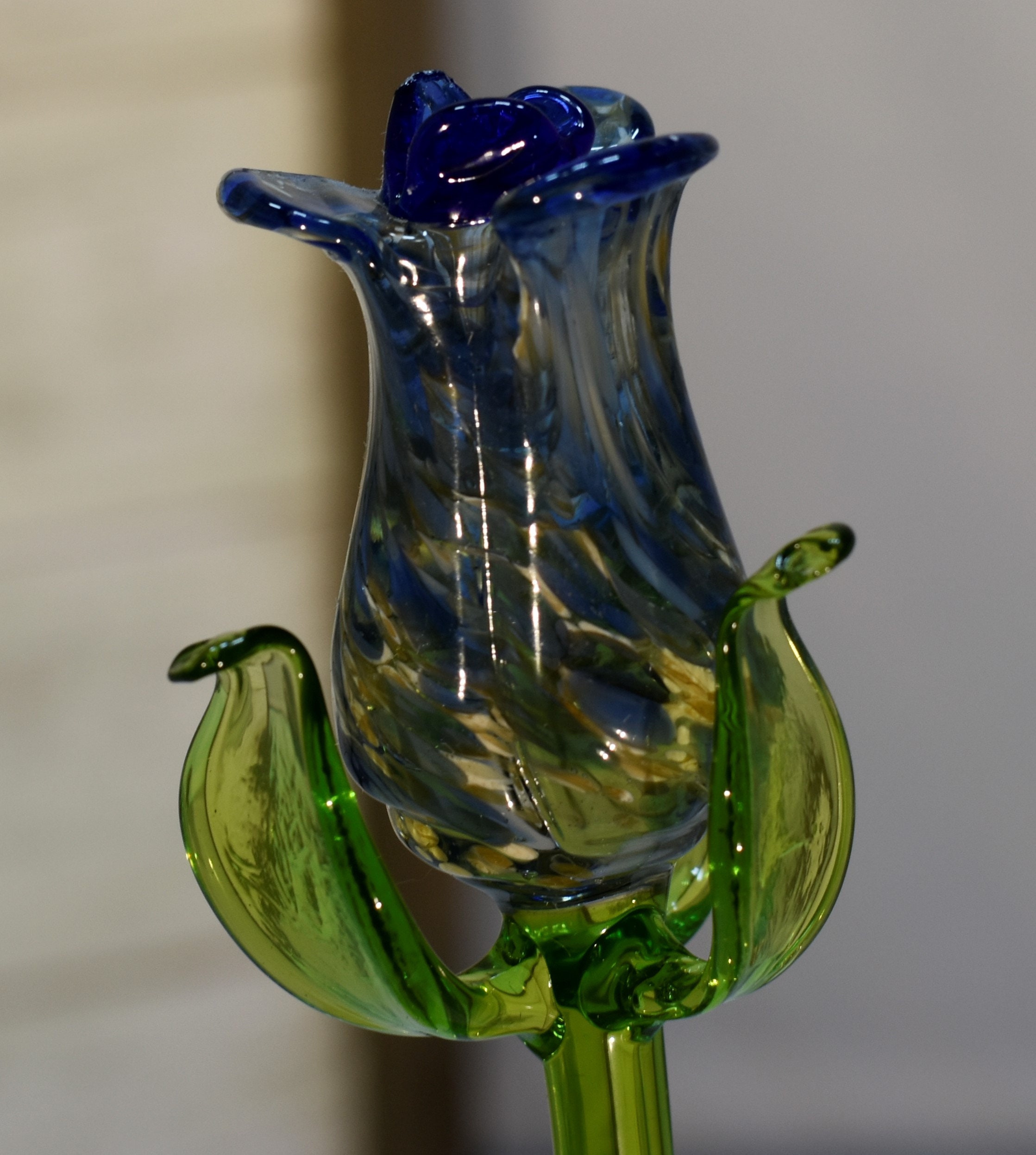 Long Stem Glass Rose Blue Marble Single Rose Handmade Etsy