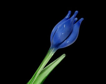 Light Blue Glass Tulip, Handcrafted Glass Flower, Hand Made In Ukraine Using Murano Quality Glass, Great Gift For Flower Lovers, 12 Inches