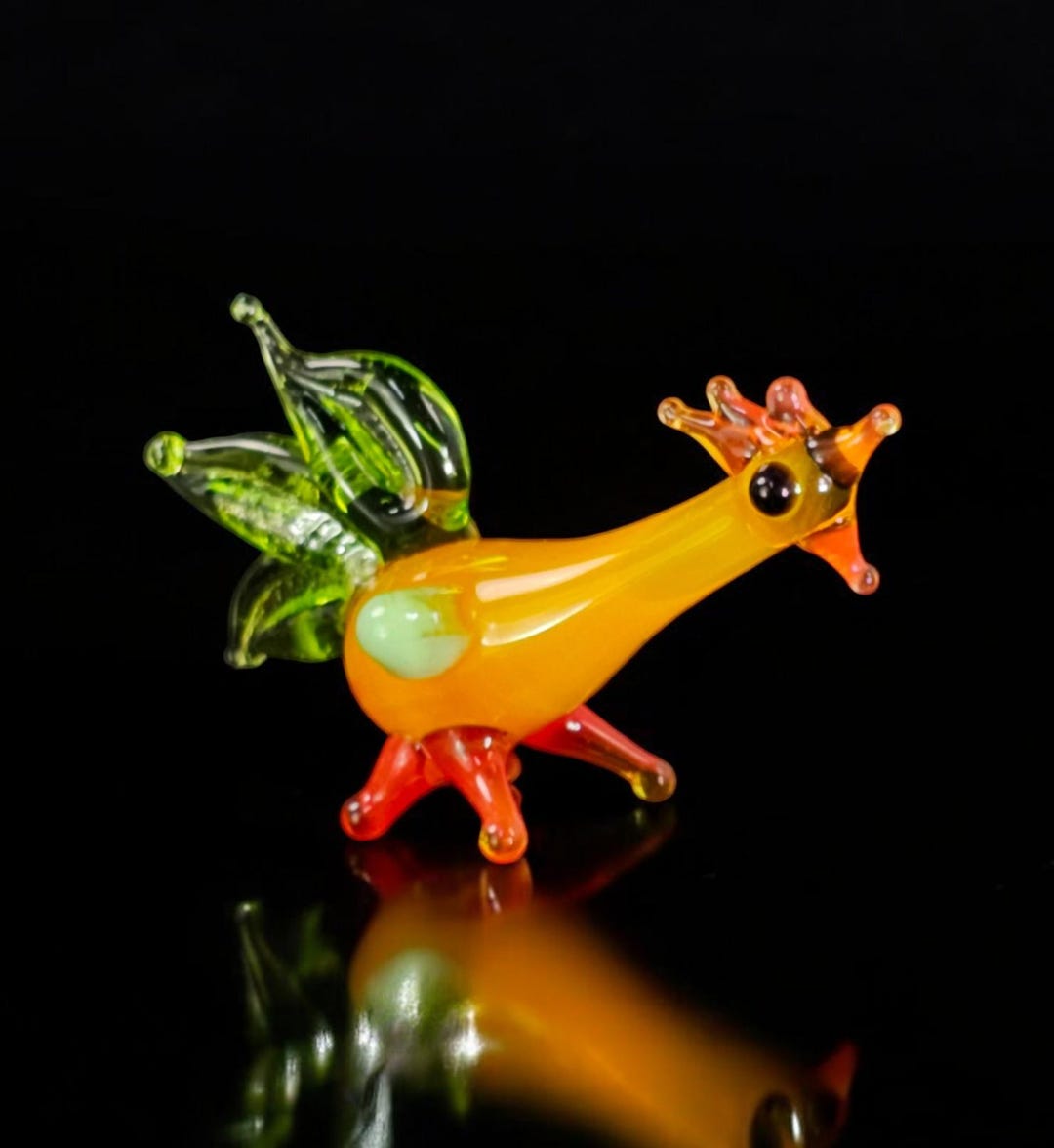 雄鶏の置物、ミニガラスムラーノ品質のランプワークガラスの置物