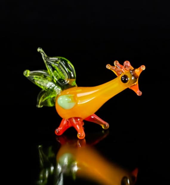 雄鶏の置物、ミニガラスムラーノ品質のランプワークガラスの置物