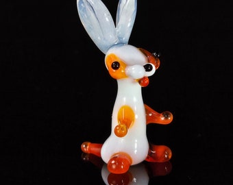 Mini Glass Rabbit Figurine, White Bunny, Murano Quality Lampworking Glass Figurine Hand Made In Ukraine, A Great Addition To Your Collection