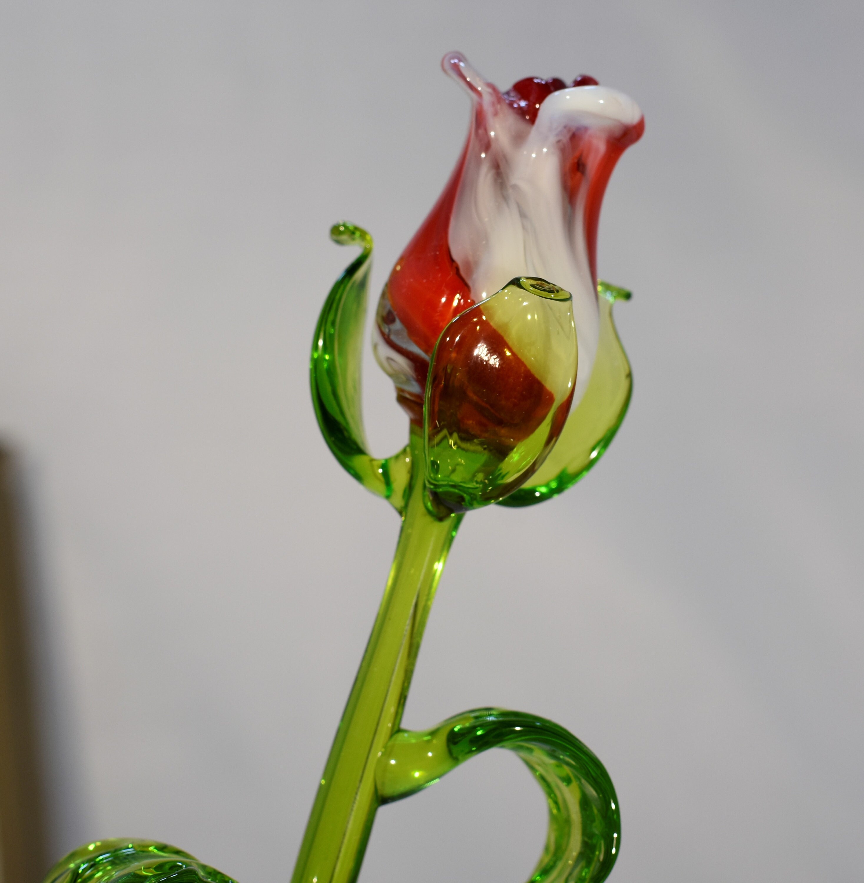 Long Stem Glass Rose Red and White Single Rose Handmade Etsy