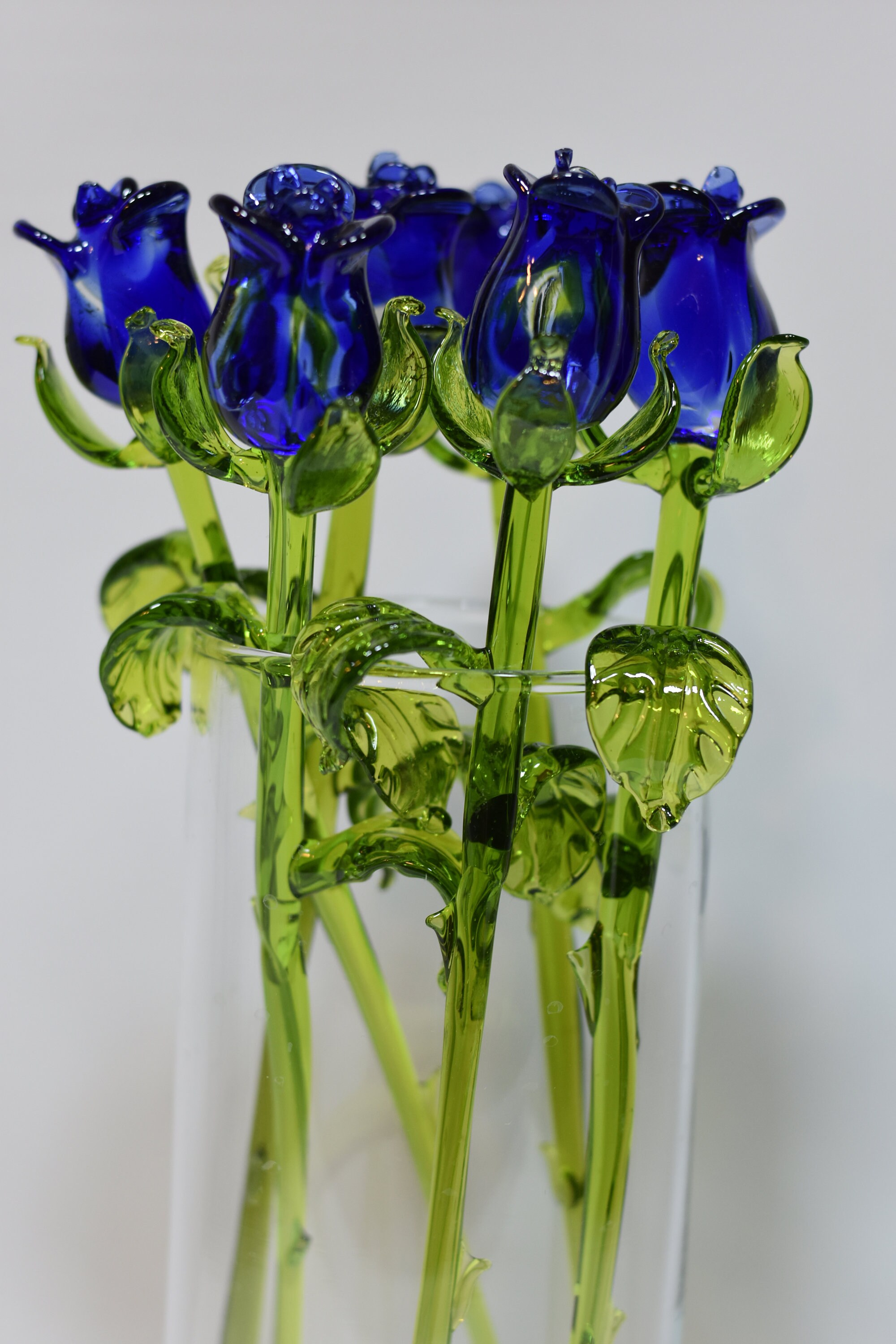Long Stem Glass Rose Blue Etsy