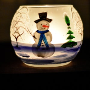 Snowman Candle Holder Hand Made In Ukraine Blown Glass Hand Painted Snowman In Winter Unique Gift Winter Decor Peace Of Mind image 3