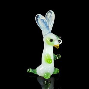 Green Rabbit Figurine, Mini Glass Murano Quality Lampworking Glass Figurine, Hand Made In Ukraine, A Great Addition To Your Collection