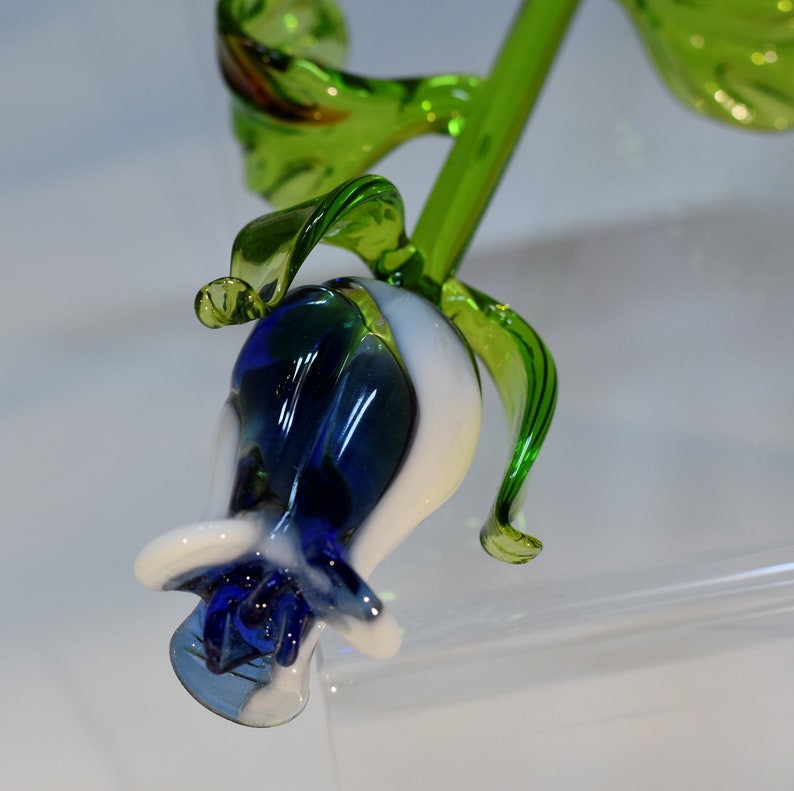 Long Stem Glass Rose Light Blue and White Single Rose Etsy