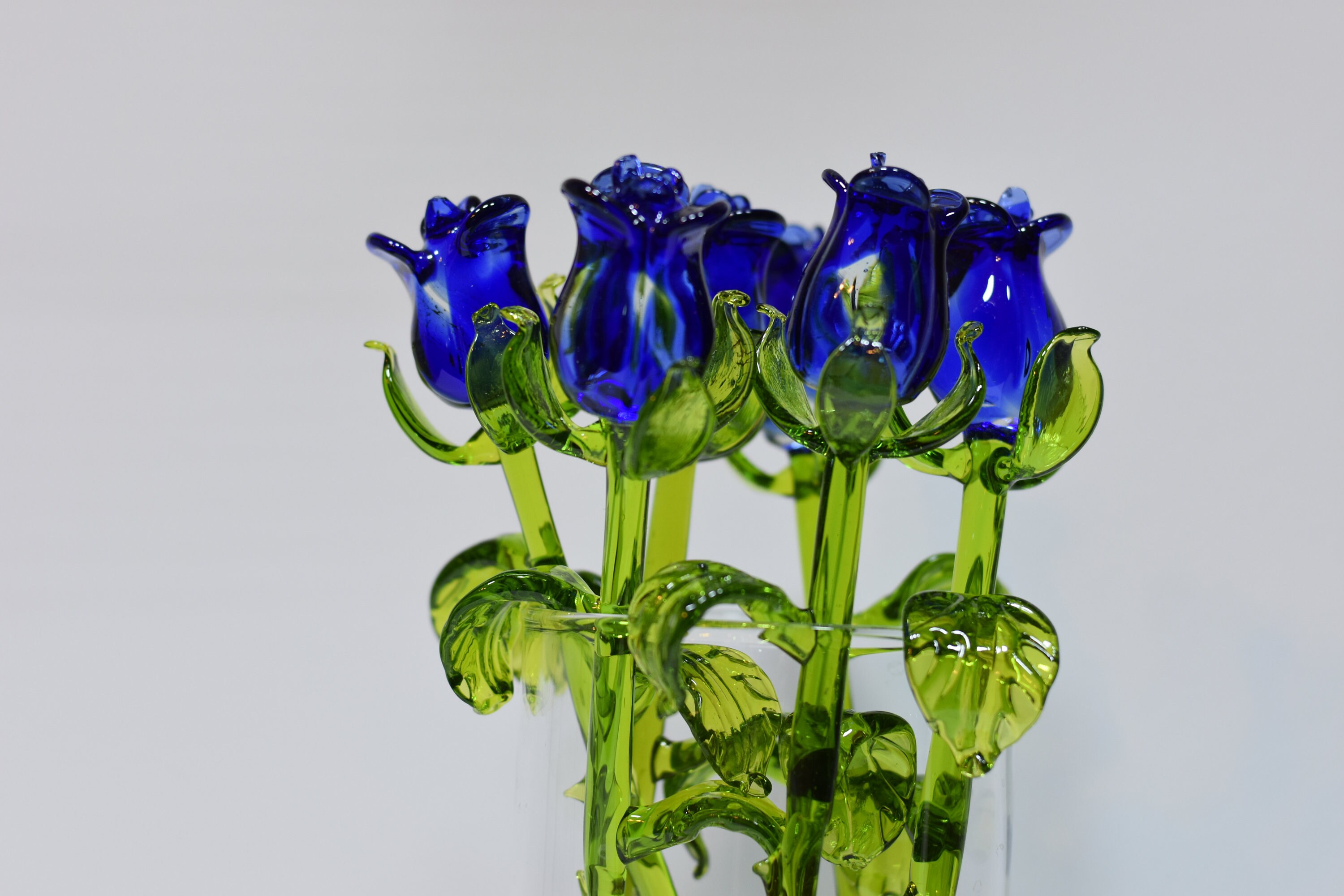 Long Stem Glass Rose Blue Etsy