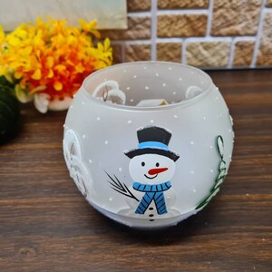 Snowman Candle Holder Hand Made In Ukraine Blown Glass Hand Painted Snowman In Winter Unique Gift Winter Decor Peace Of Mind image 7