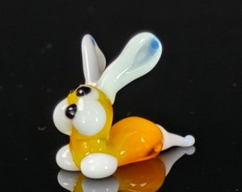 Mini Glass Bunny Figurine, Orange Glass Murano Quality Lampworking Animal Figurine Hand Made In Ukraine, A Great Addition To Your Collection