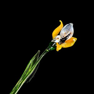 Yellow Glass Orchid, Handcrafted Glass Flower, Hand Made In Ukraine Using Murano Quality Glass, Great Gift For Flower Lovers, 6 Inch Orchid
