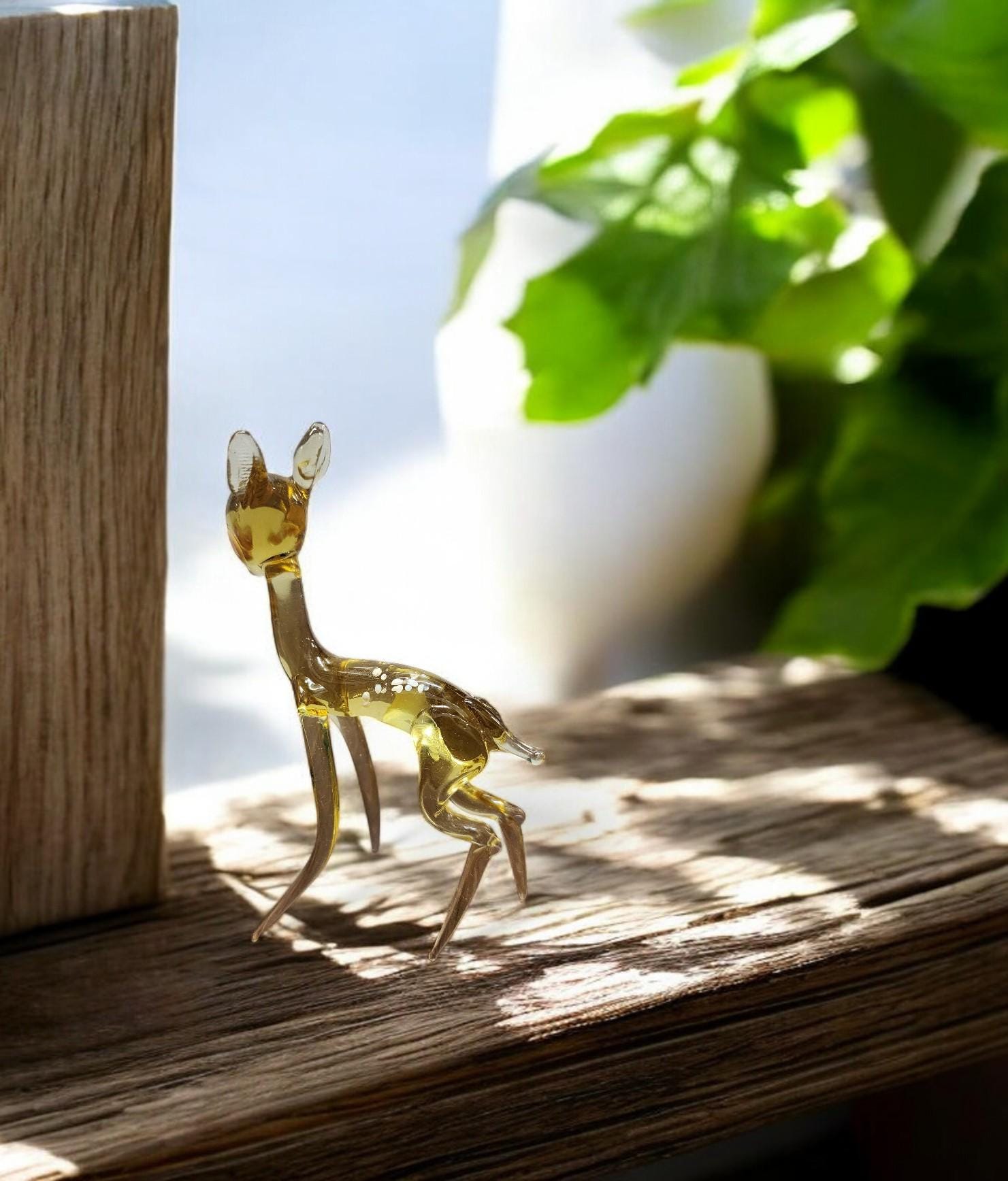 ムラーノベネチアンガラスお対 鹿の置物。 ガラスの鹿の置物、コレクター向けガラスの鹿、ムラーノ品質のギフトを