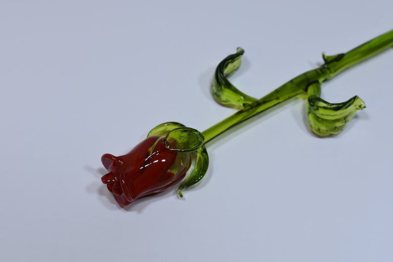 6 Long Stem Glass Roses Red Etsy