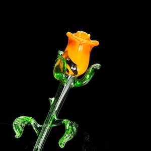 Orange Glass Rose, Handcrafted Glass Flower, Hand Made In Ukraine Using Murano Quality Glass, Great Gift For Flower Lovers, 6 Inch Rose