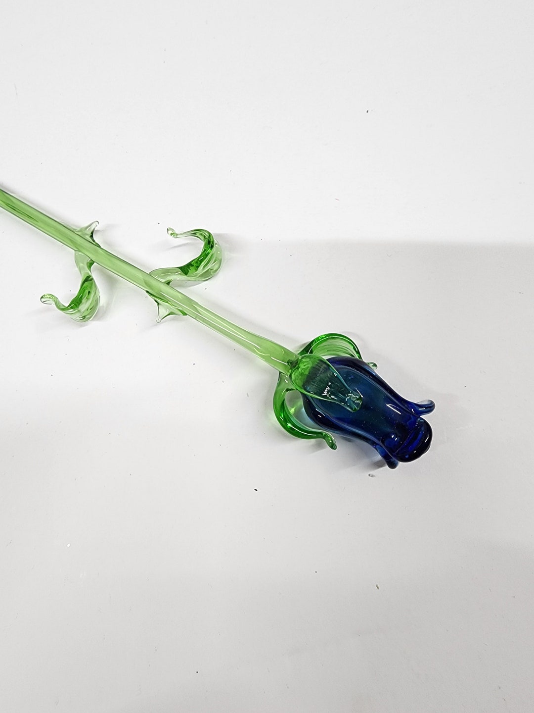 Long Stem Glass Rose Blue Single Rose Hand Made Etsy